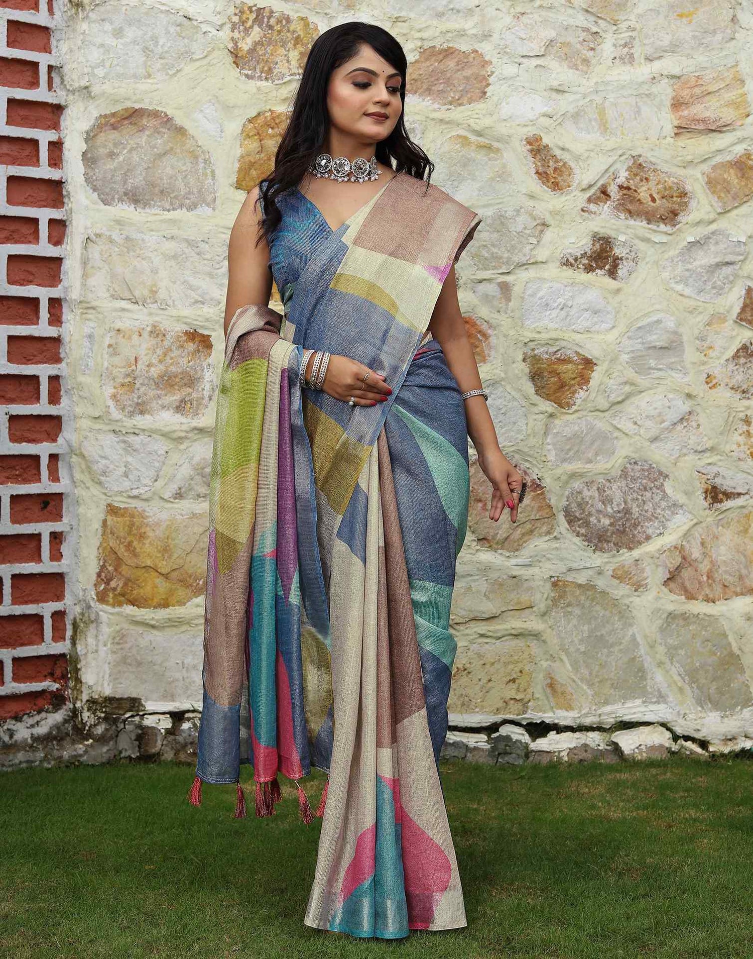 Multicoloured Cotton Printed Saree