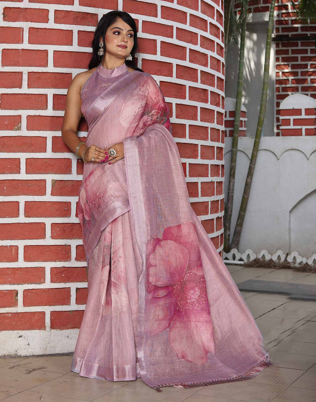 Mauve Cotton Floral Printed Saree