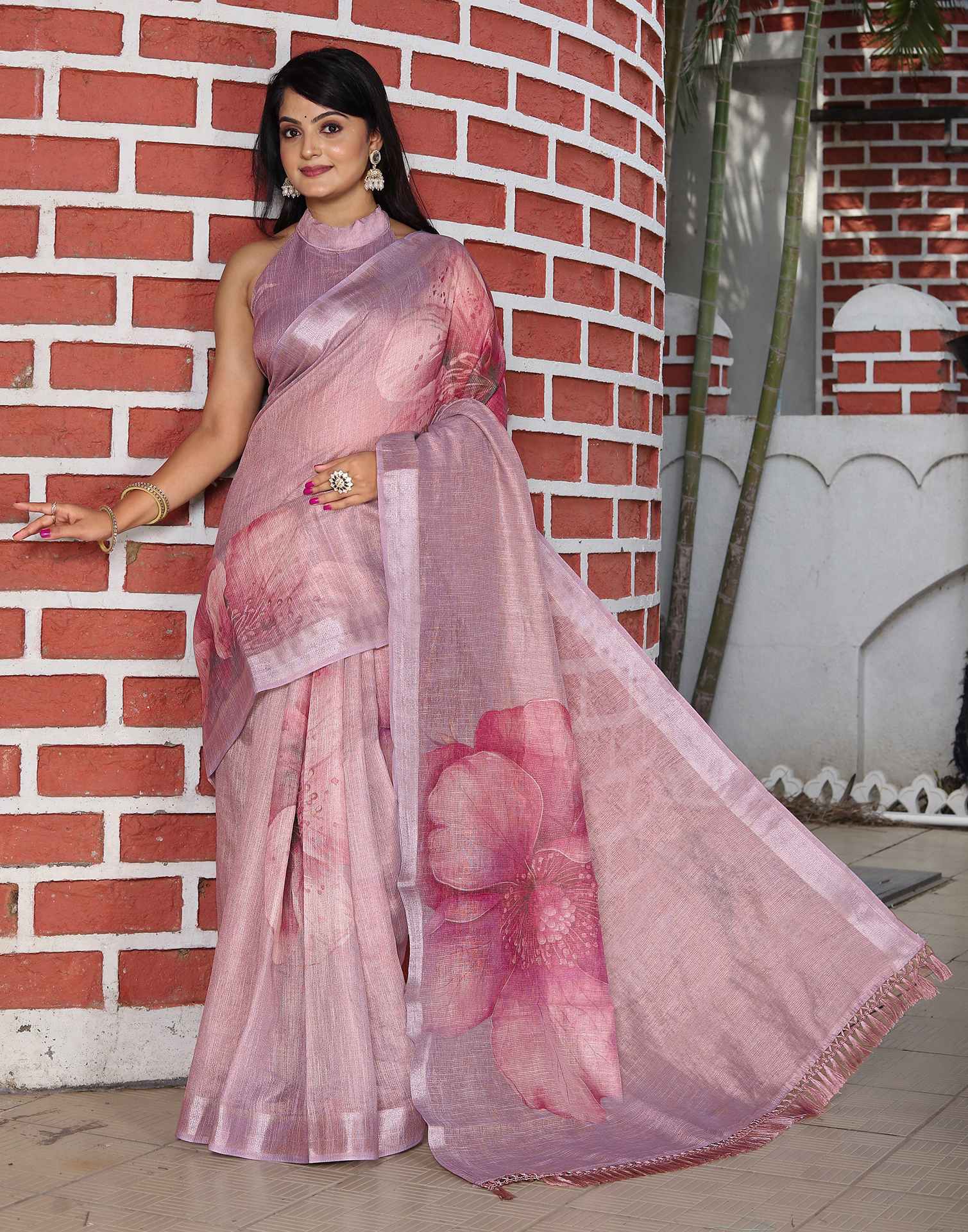 Mauve Cotton Floral Printed Saree