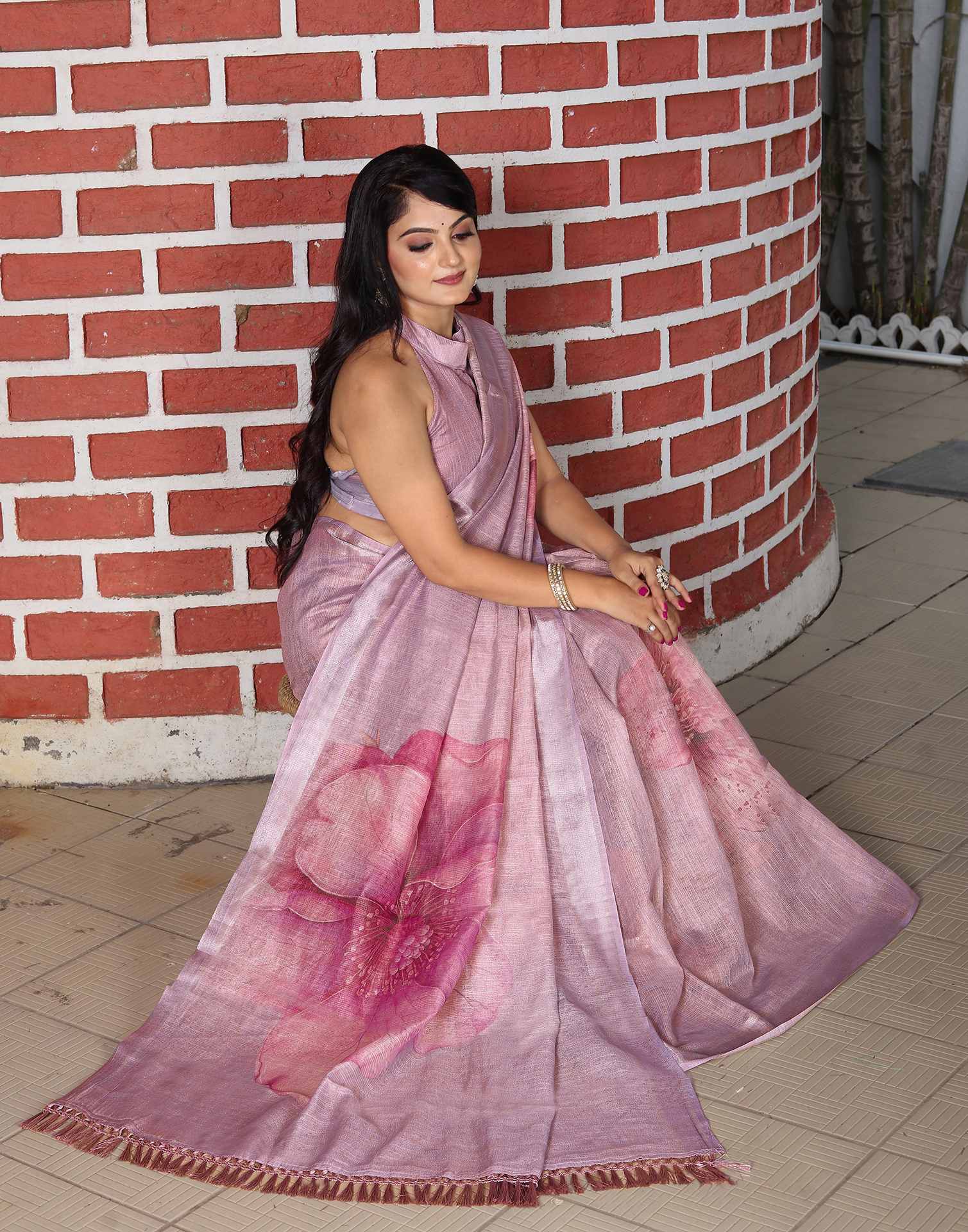 Mauve Cotton Floral Printed Saree