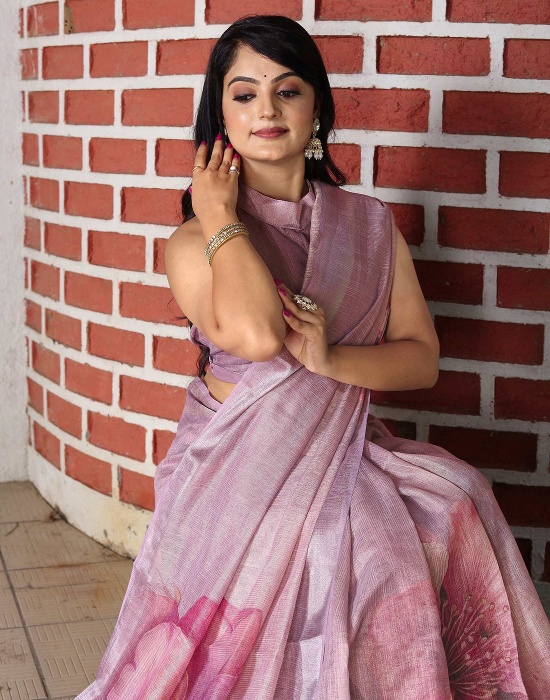 Mauve Cotton Floral Printed Saree