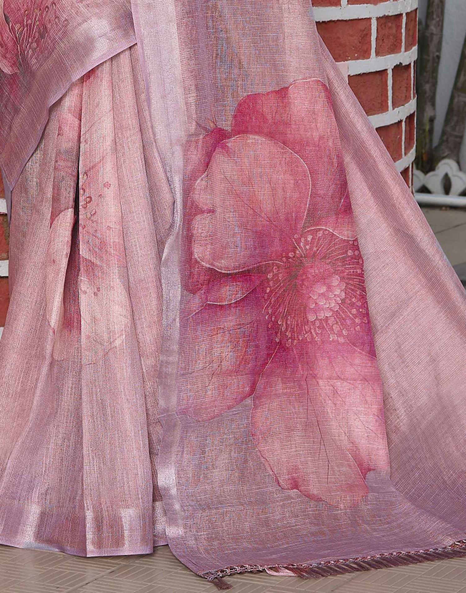 Mauve Cotton Floral Printed Saree