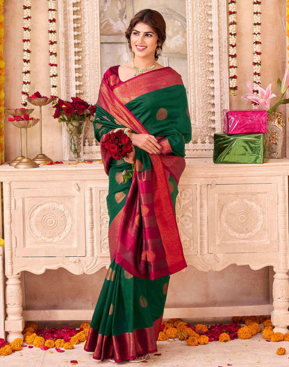 Dark Green Silk Woven Saree