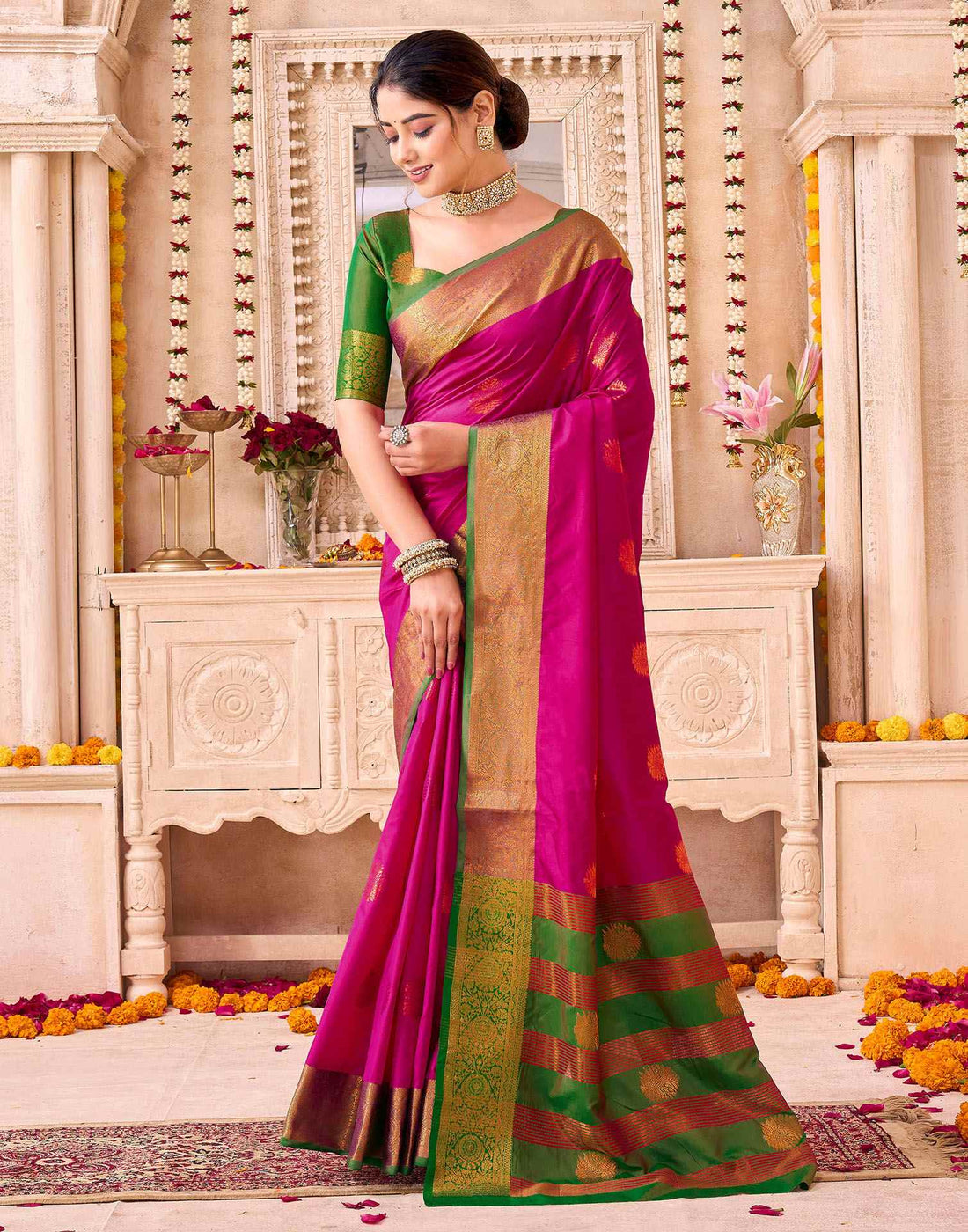Rani Pink Silk Woven Saree