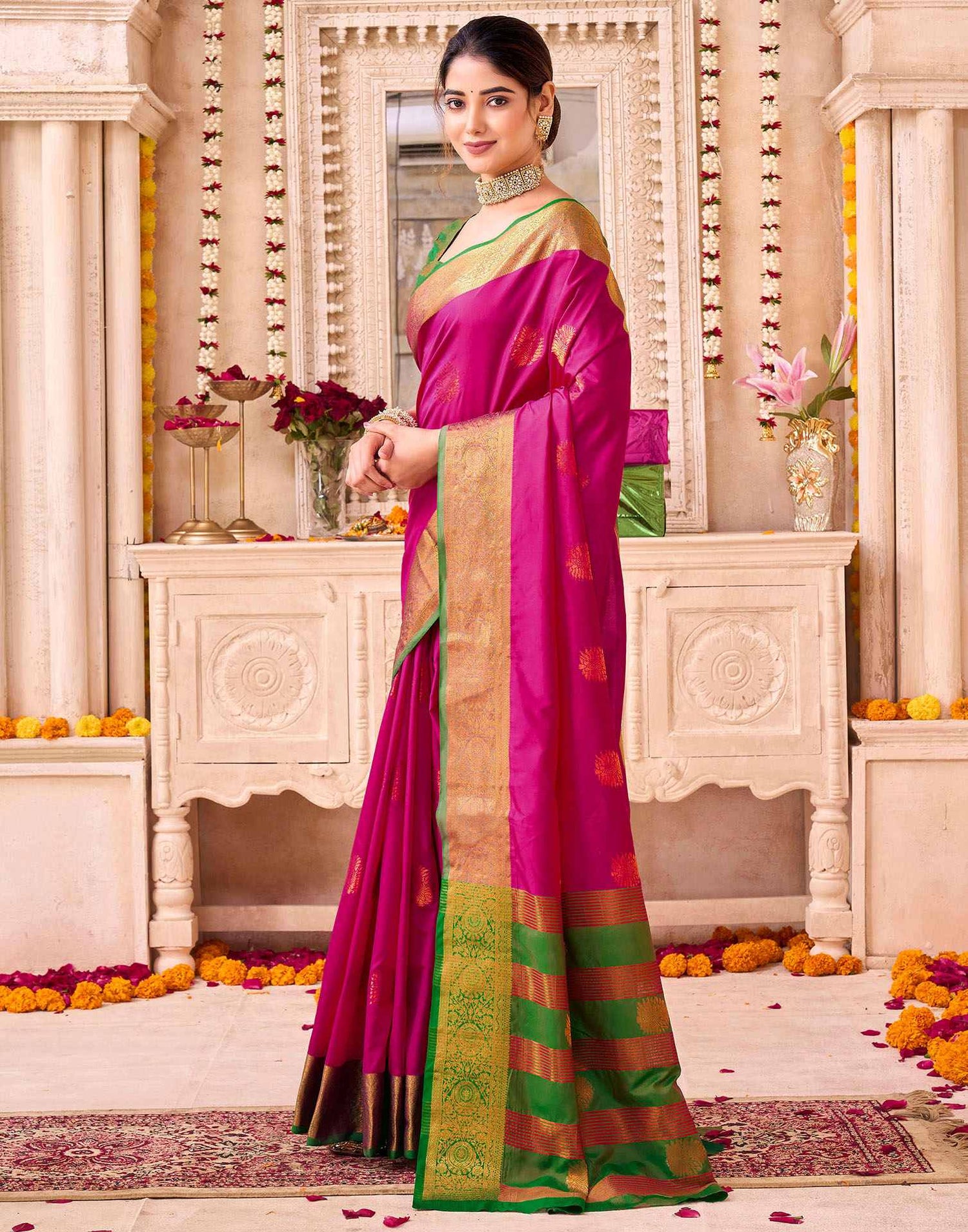 Rani Pink Silk Woven Saree
