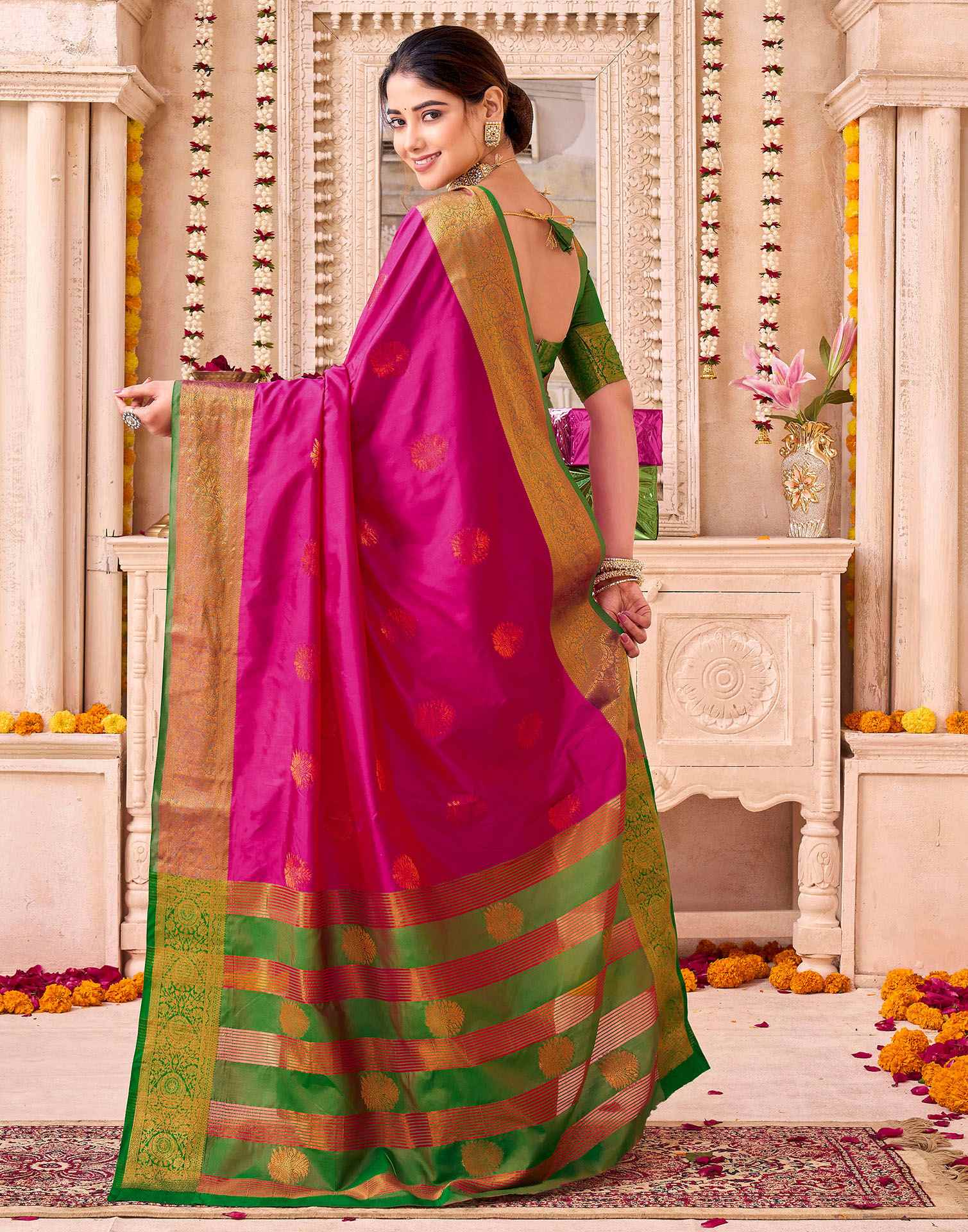 Rani Pink Silk Woven Saree