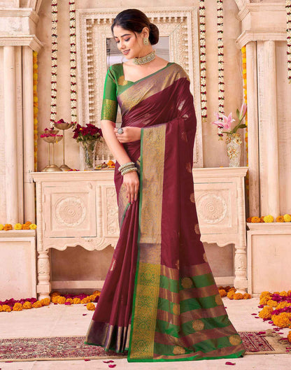 Maroon Silk Woven Banarasi Saree