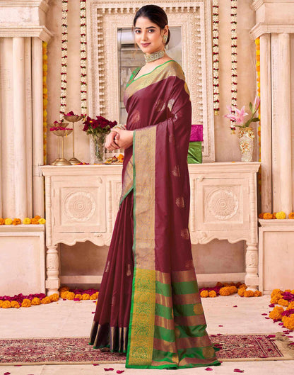 Maroon Silk Woven Banarasi Saree