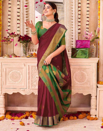 Maroon Silk Woven Banarasi Saree