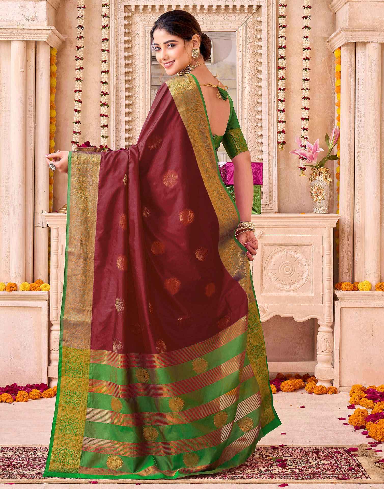 Maroon Silk Woven Banarasi Saree