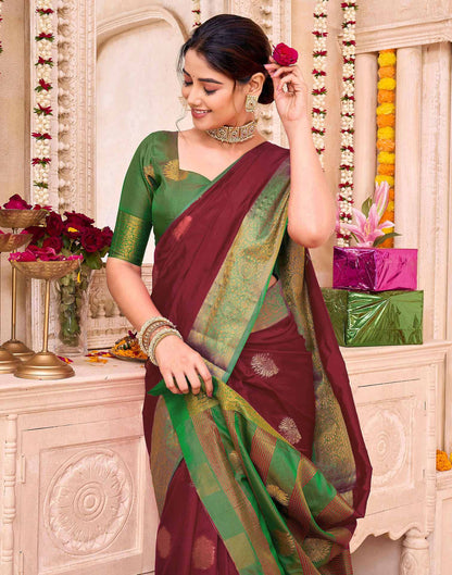 Maroon Silk Woven Banarasi Saree