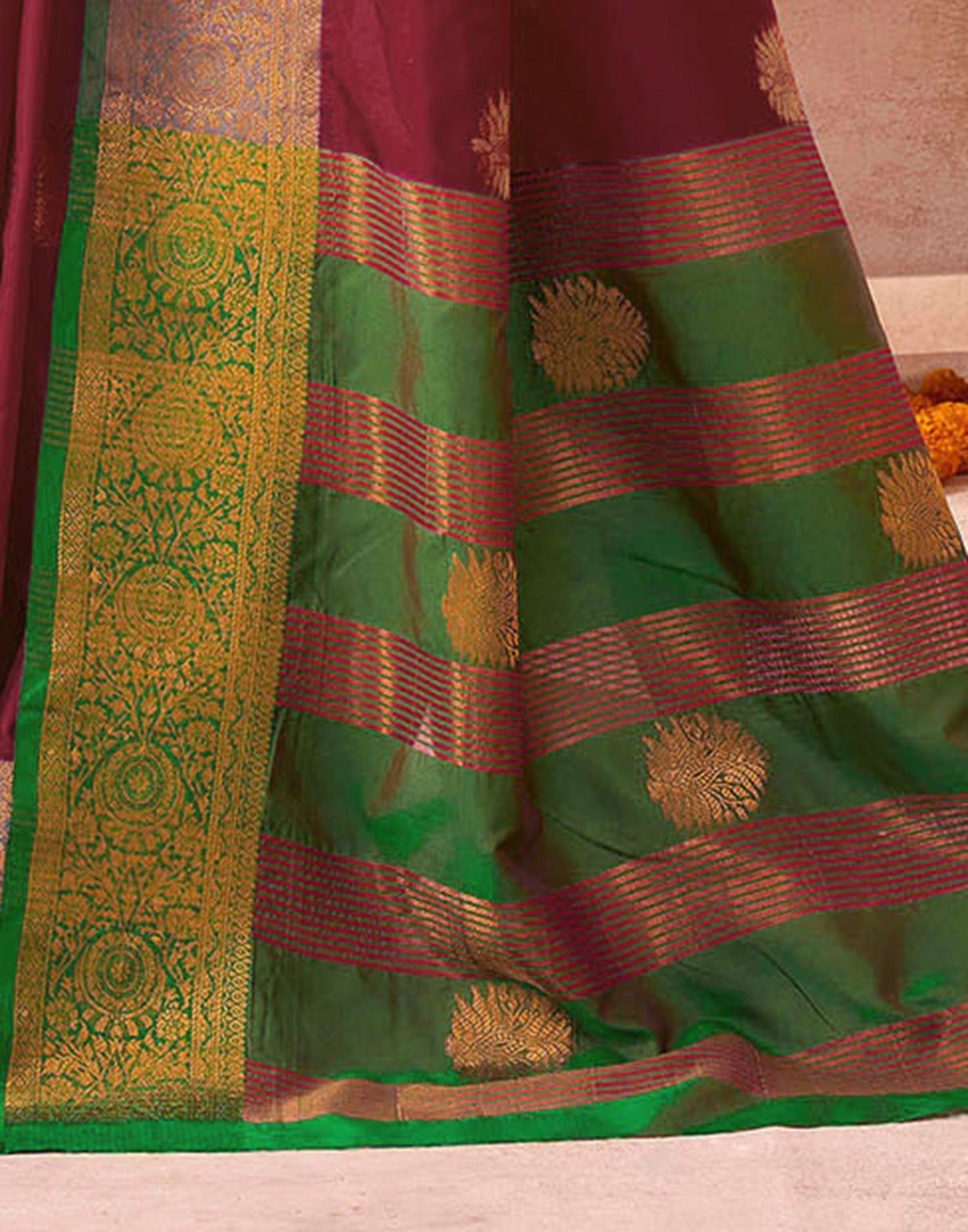 Maroon Silk Woven Banarasi Saree