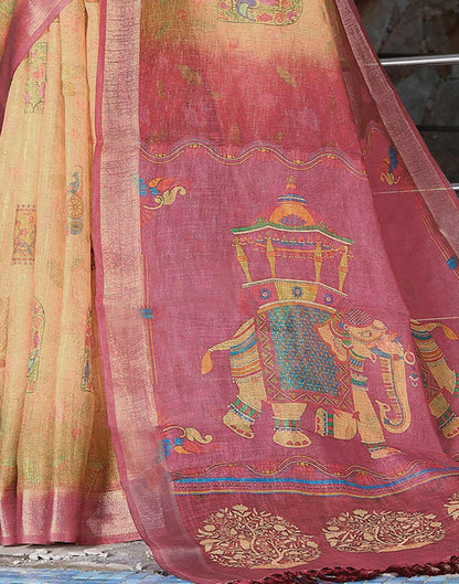Cream Cotton Printed Saree