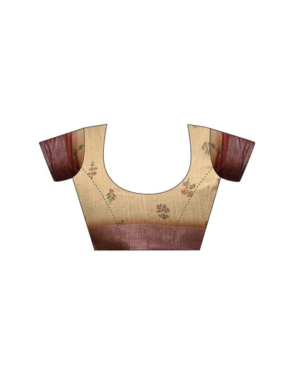 Dark Brown Cotton Printed Saree