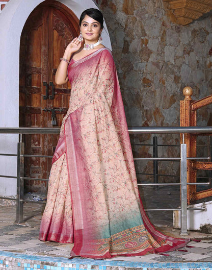 Cream Cotton Printed Saree