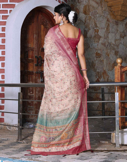 Cream Cotton Printed Saree