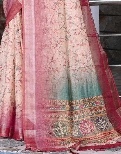Cream Cotton Printed Saree