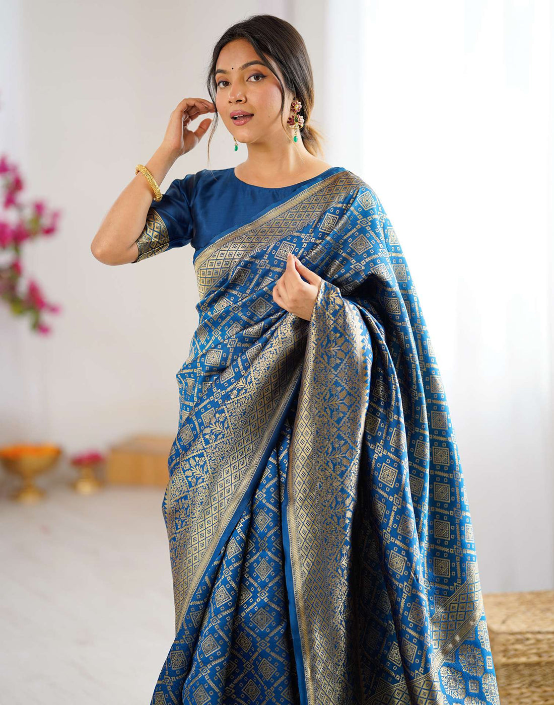Rama Blue Silk Woven Banarasi Saree