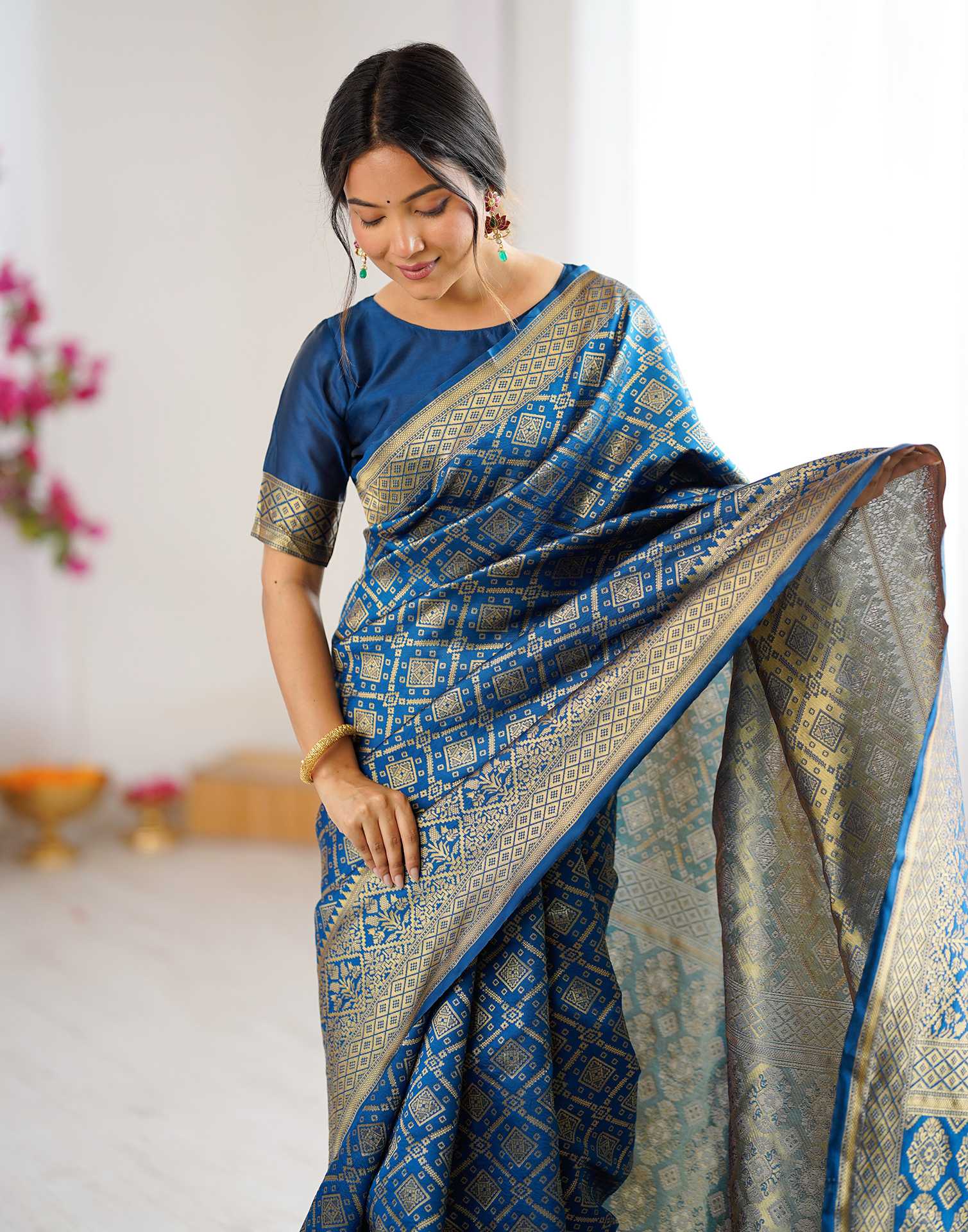 Rama Blue Silk Woven Banarasi Saree