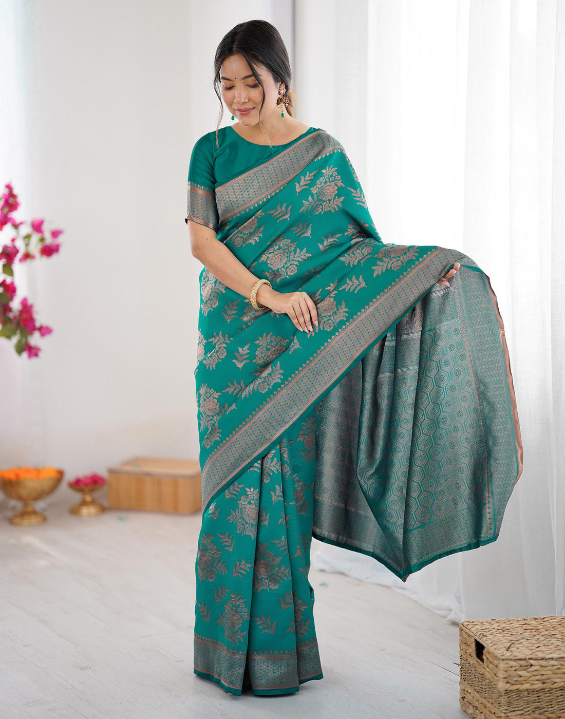 Teal Green Silk Woven Banarasi Saree