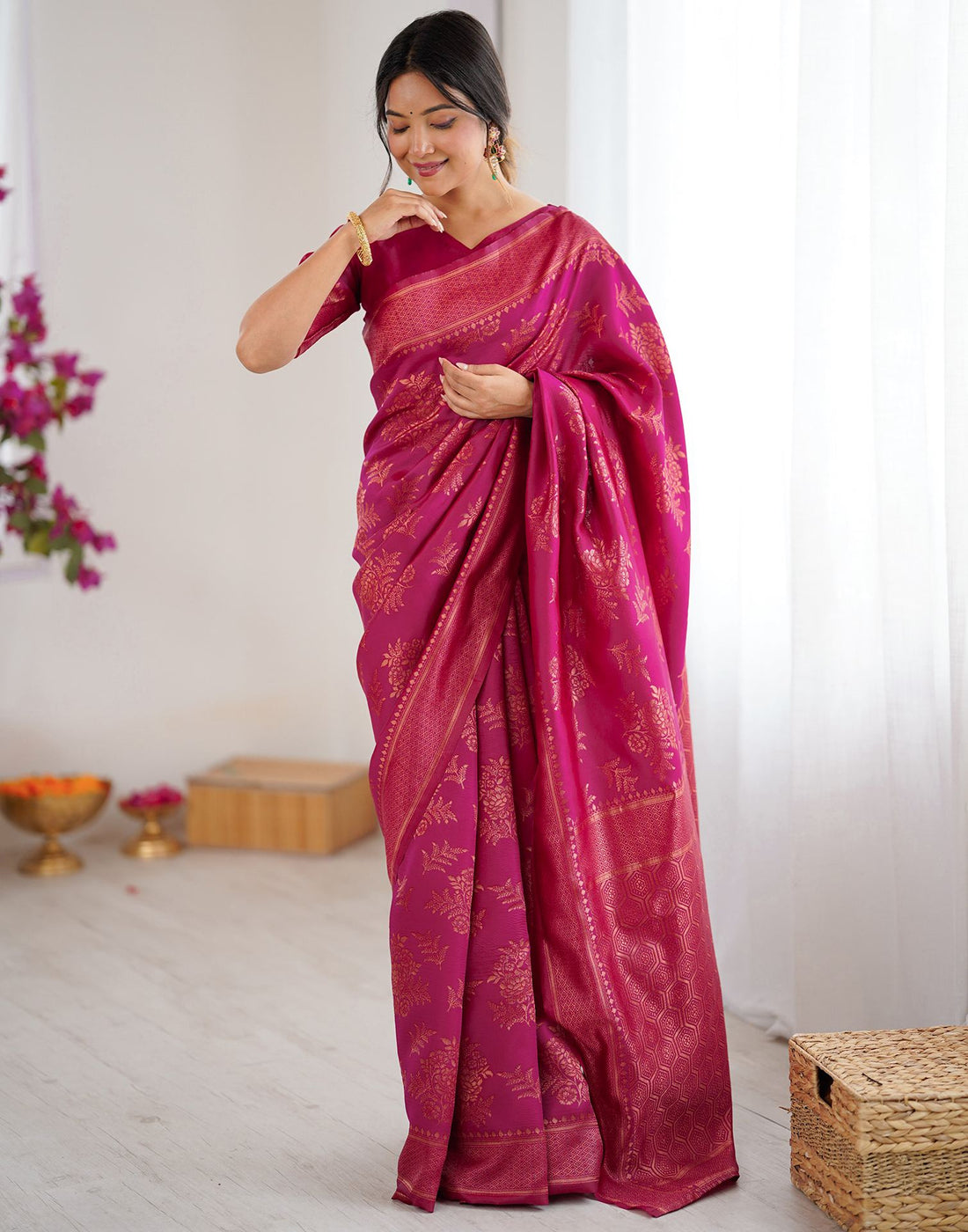 Magenta Silk Woven Banarasi Saree