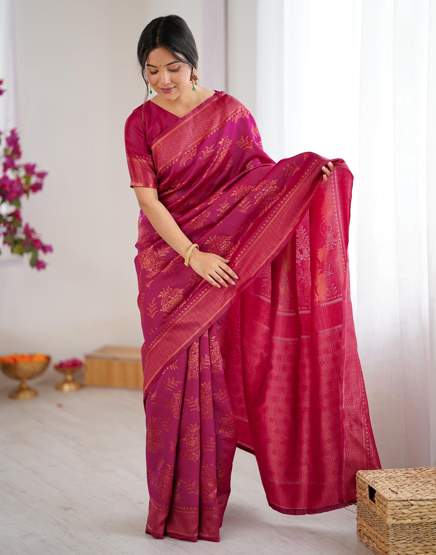Magenta Silk Woven Banarasi Saree