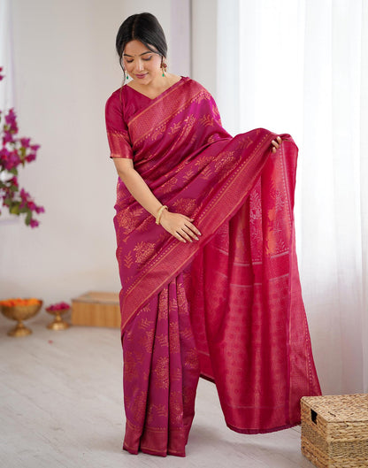 Magenta Silk Woven Banarasi Saree