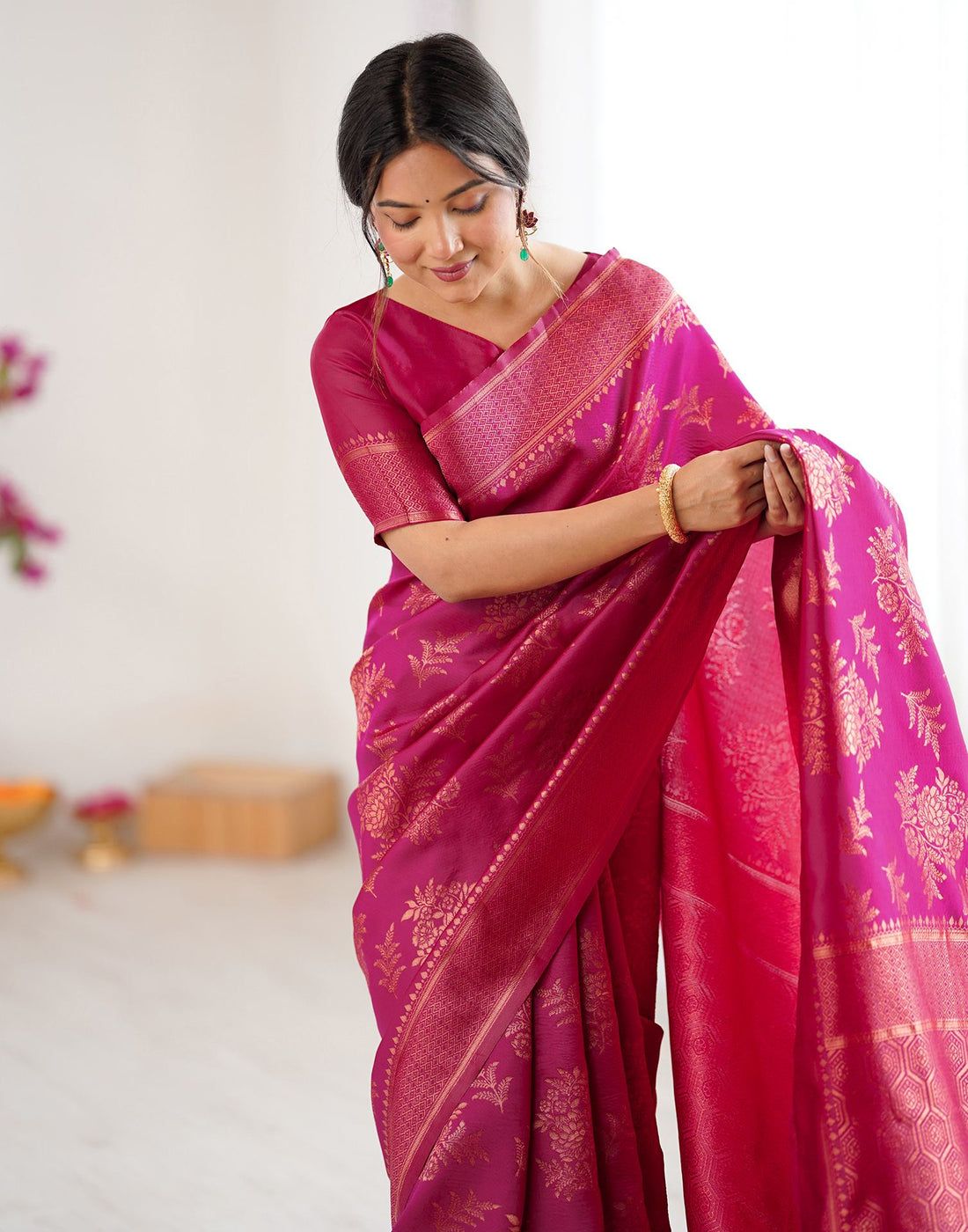 Magenta Silk Woven Banarasi Saree