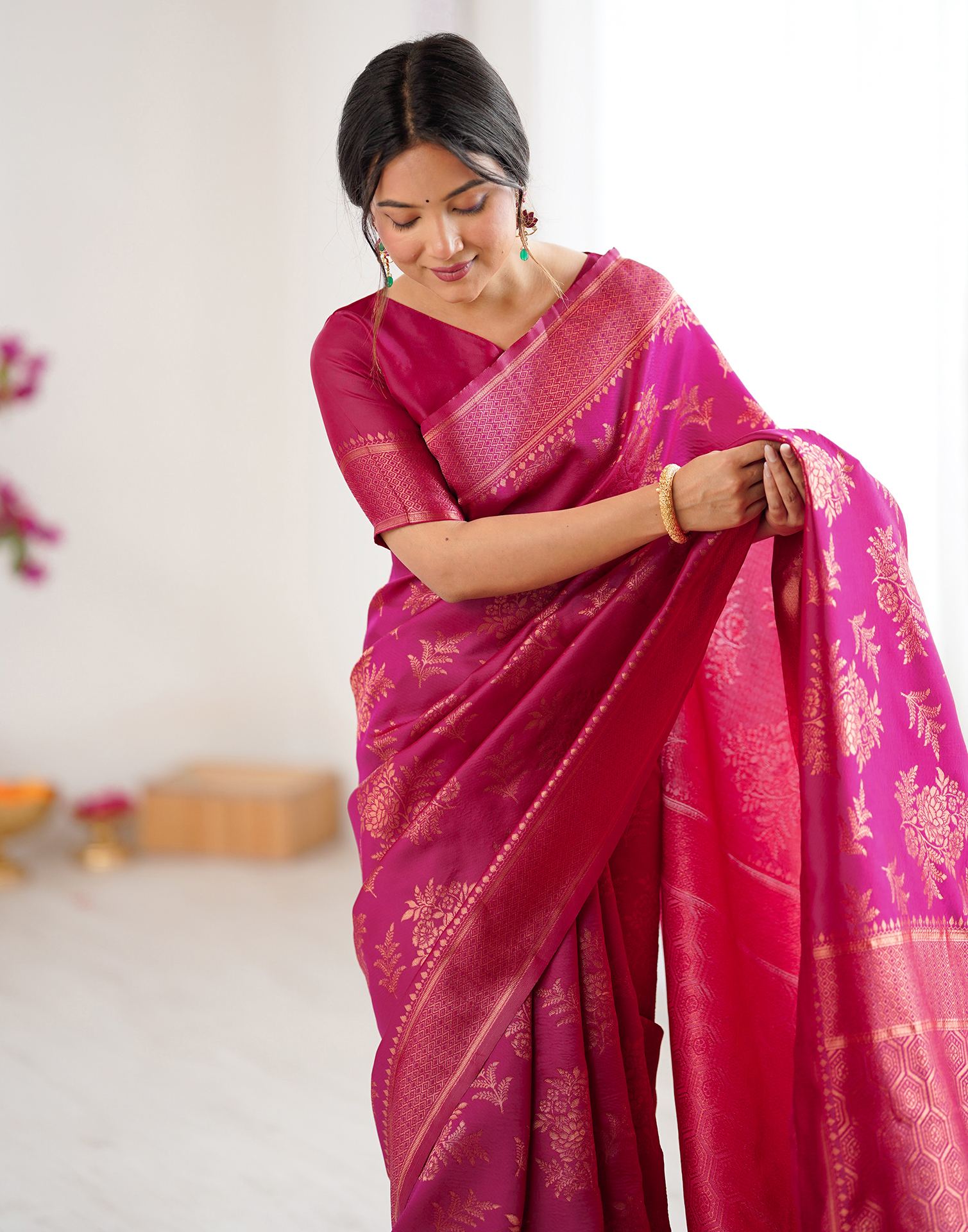 Magenta Silk Woven Banarasi Saree