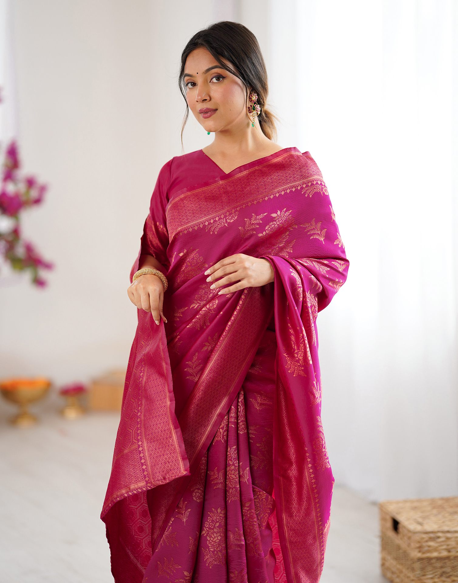 Magenta Silk Woven Banarasi Saree