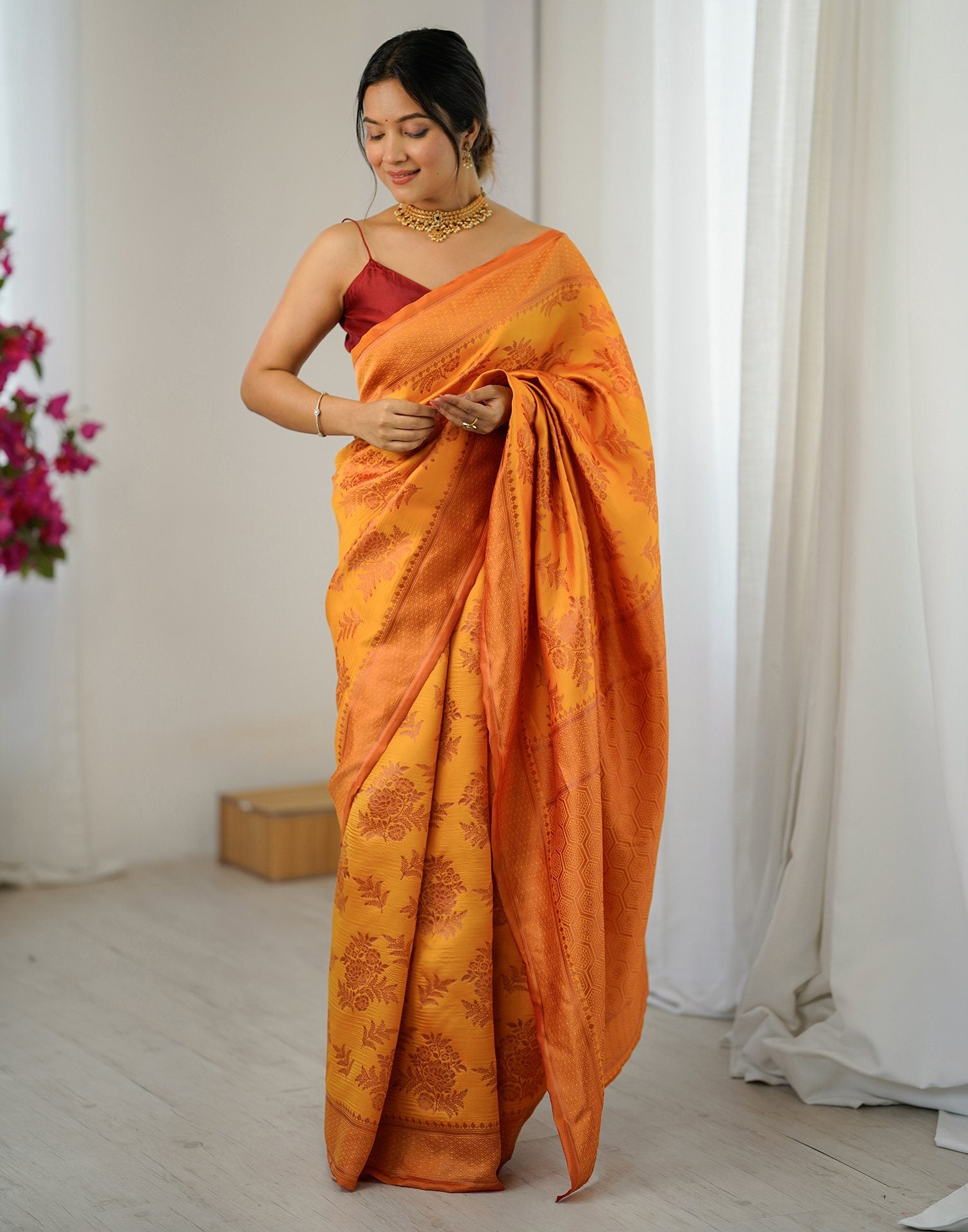 Yellow Silk Woven Saree