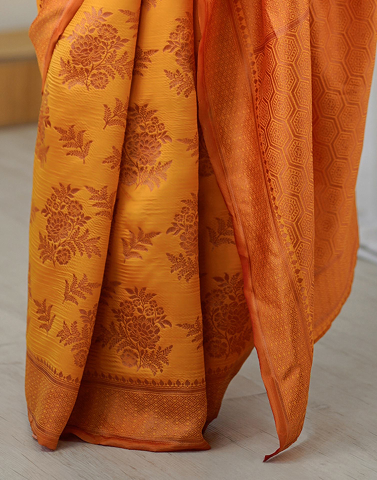 Yellow Silk Woven Saree