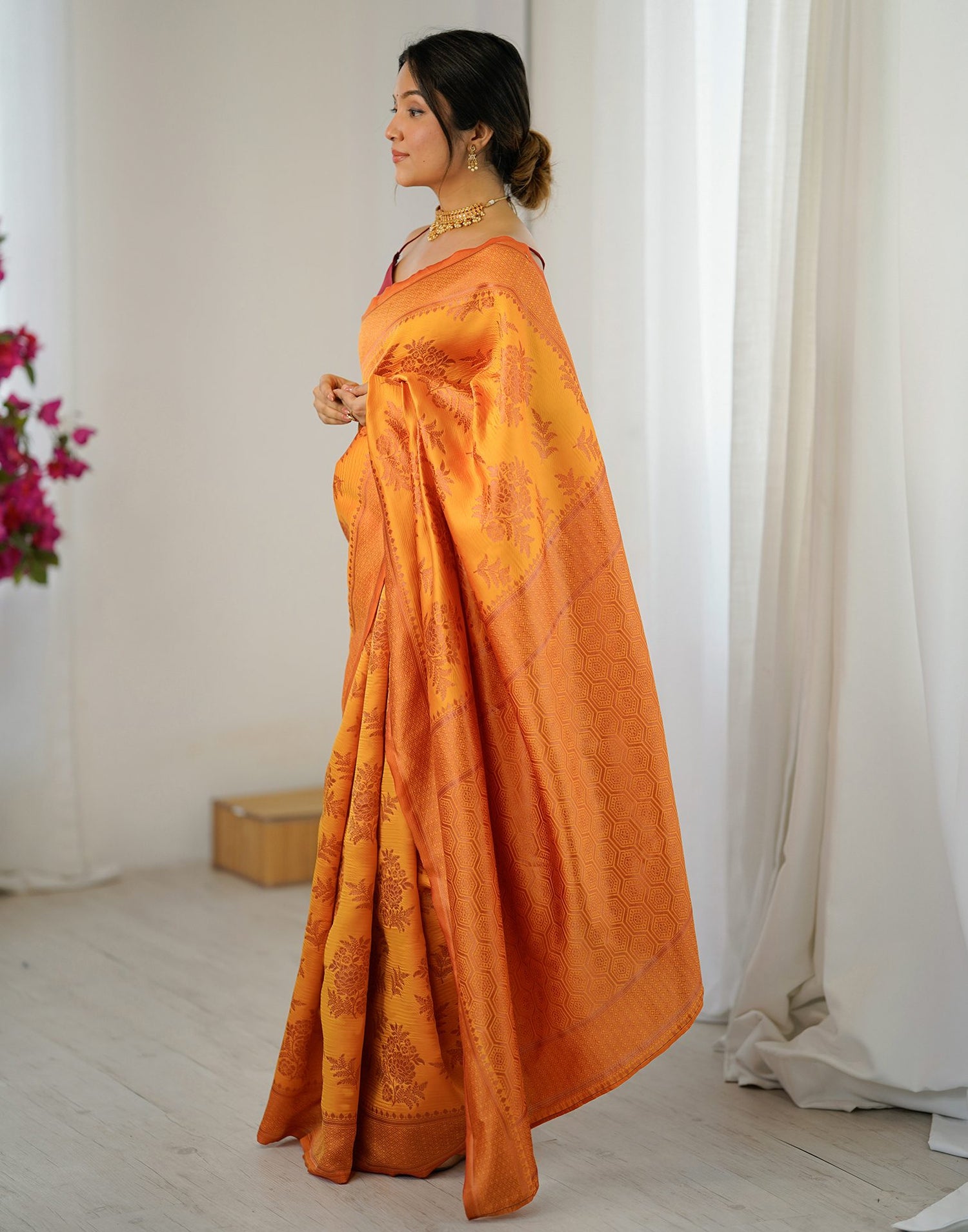 Yellow Silk Woven Saree