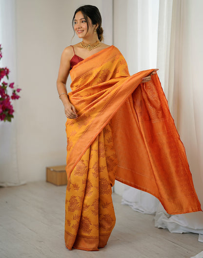 Yellow Silk Woven Saree