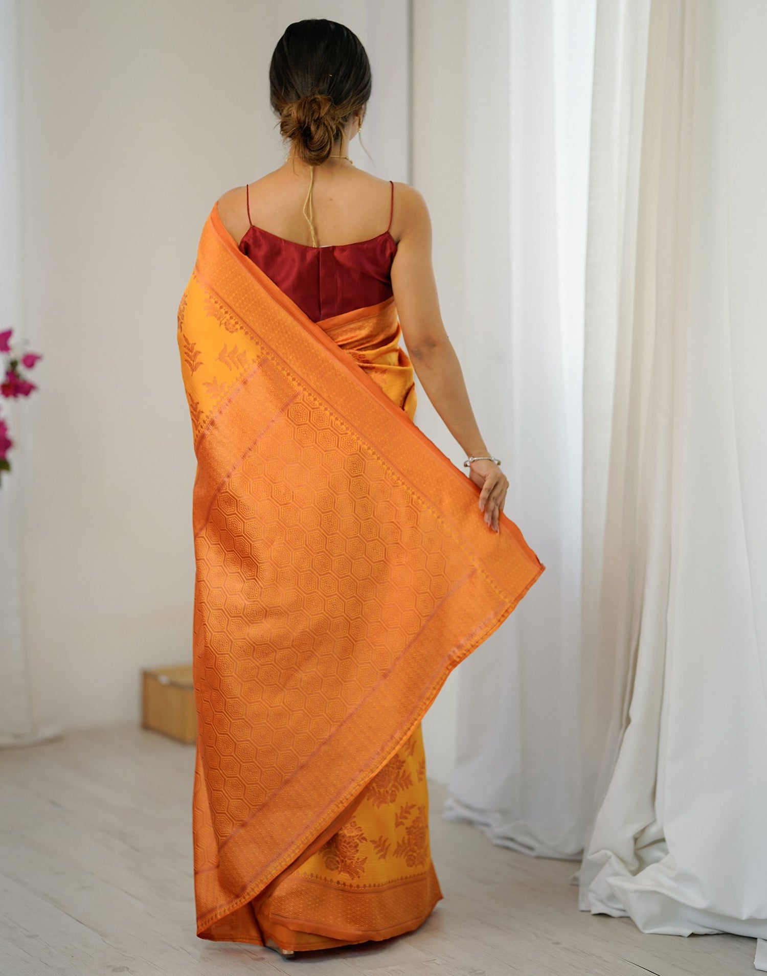 Yellow Silk Woven Saree