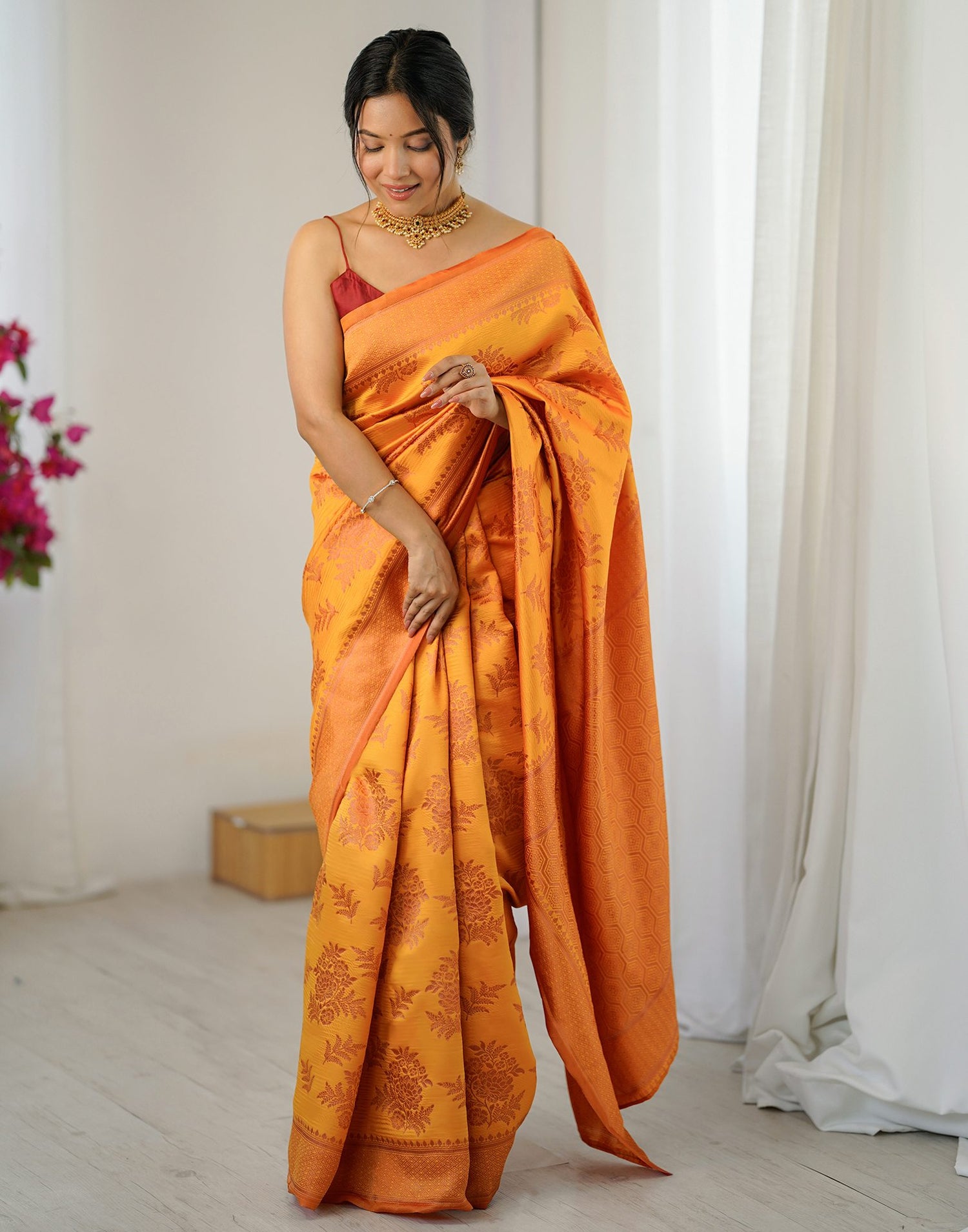 Yellow Silk Woven Saree