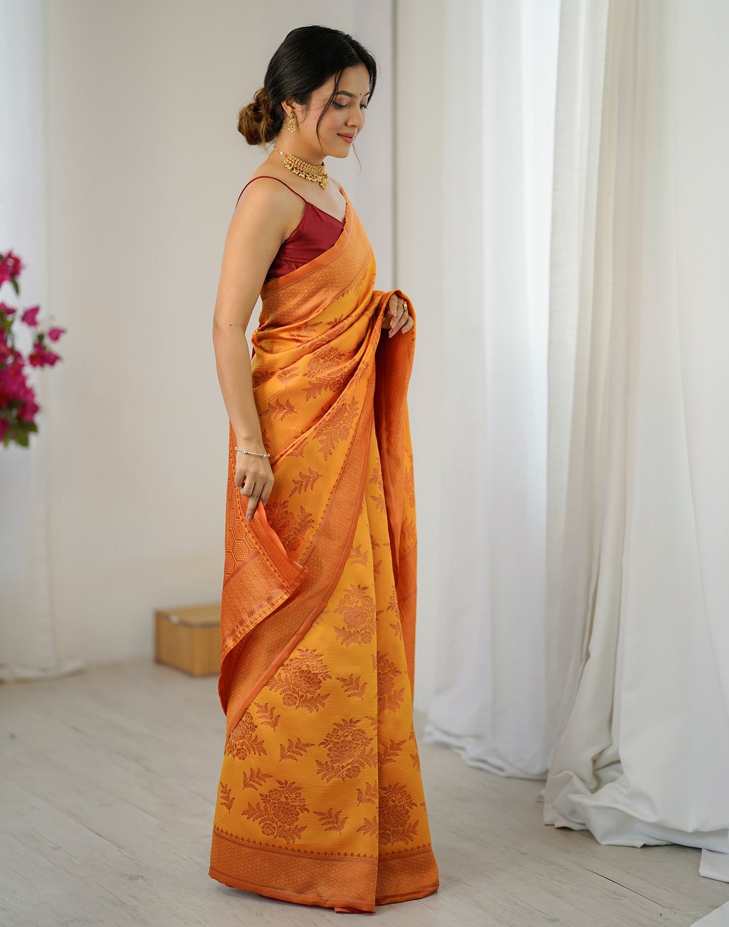 Yellow Silk Woven Saree