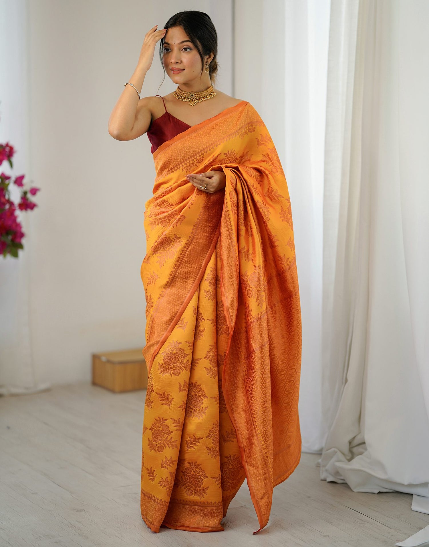 Yellow Silk Woven Saree
