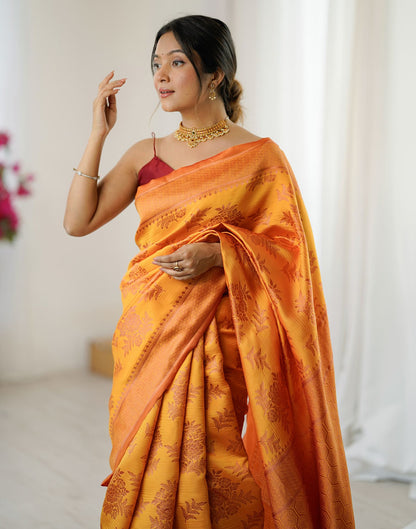 Yellow Silk Woven Saree