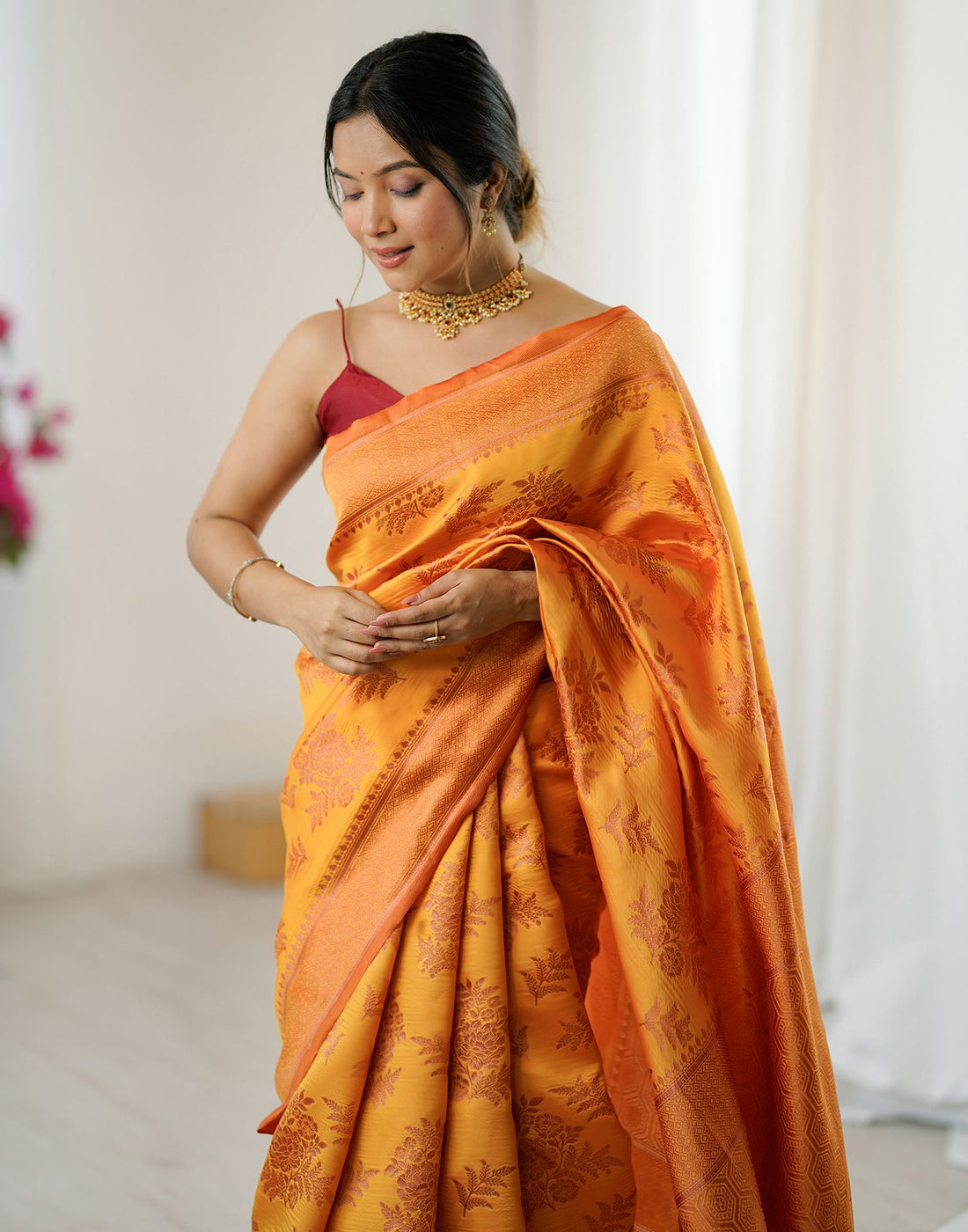 Yellow Silk Woven Saree