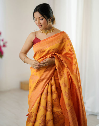 Yellow Silk Woven Saree