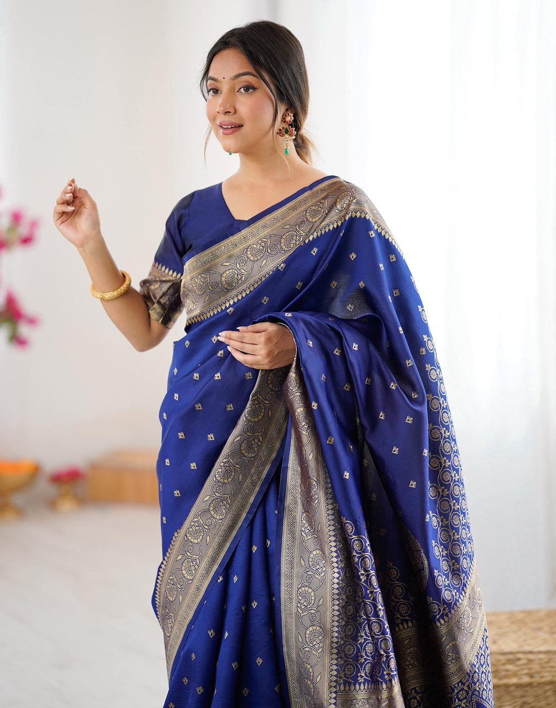 Navy Blue Silk Woven Banarasi Saree