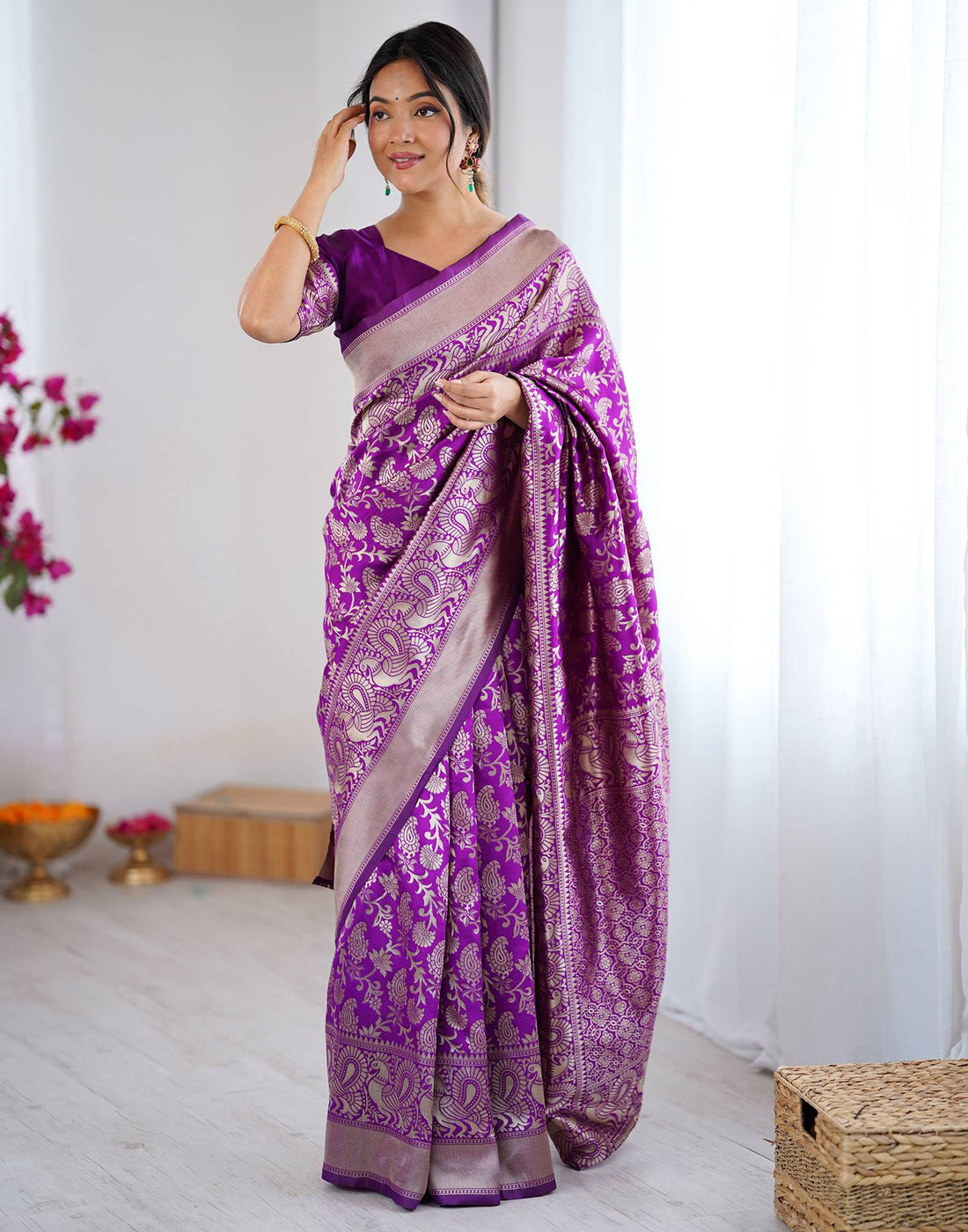 Purple Silk Woven Banarasi Saree
