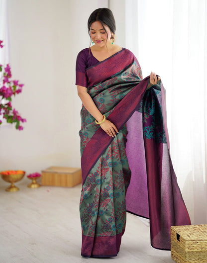 Teal Green Silk Woven Saree