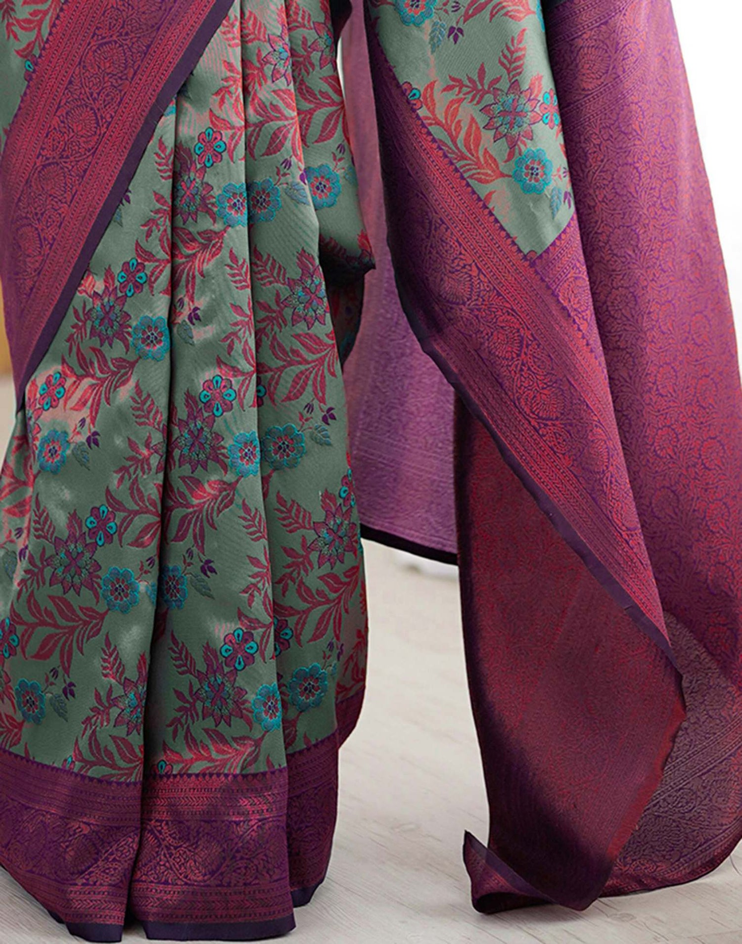 Teal Green Silk Woven Saree