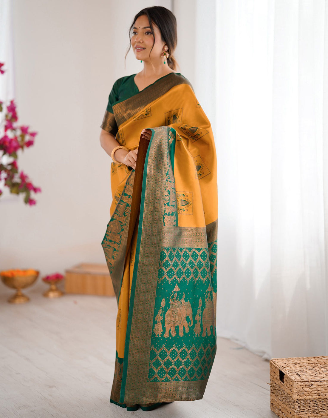 Mustard Yellow Silk Woven Saree