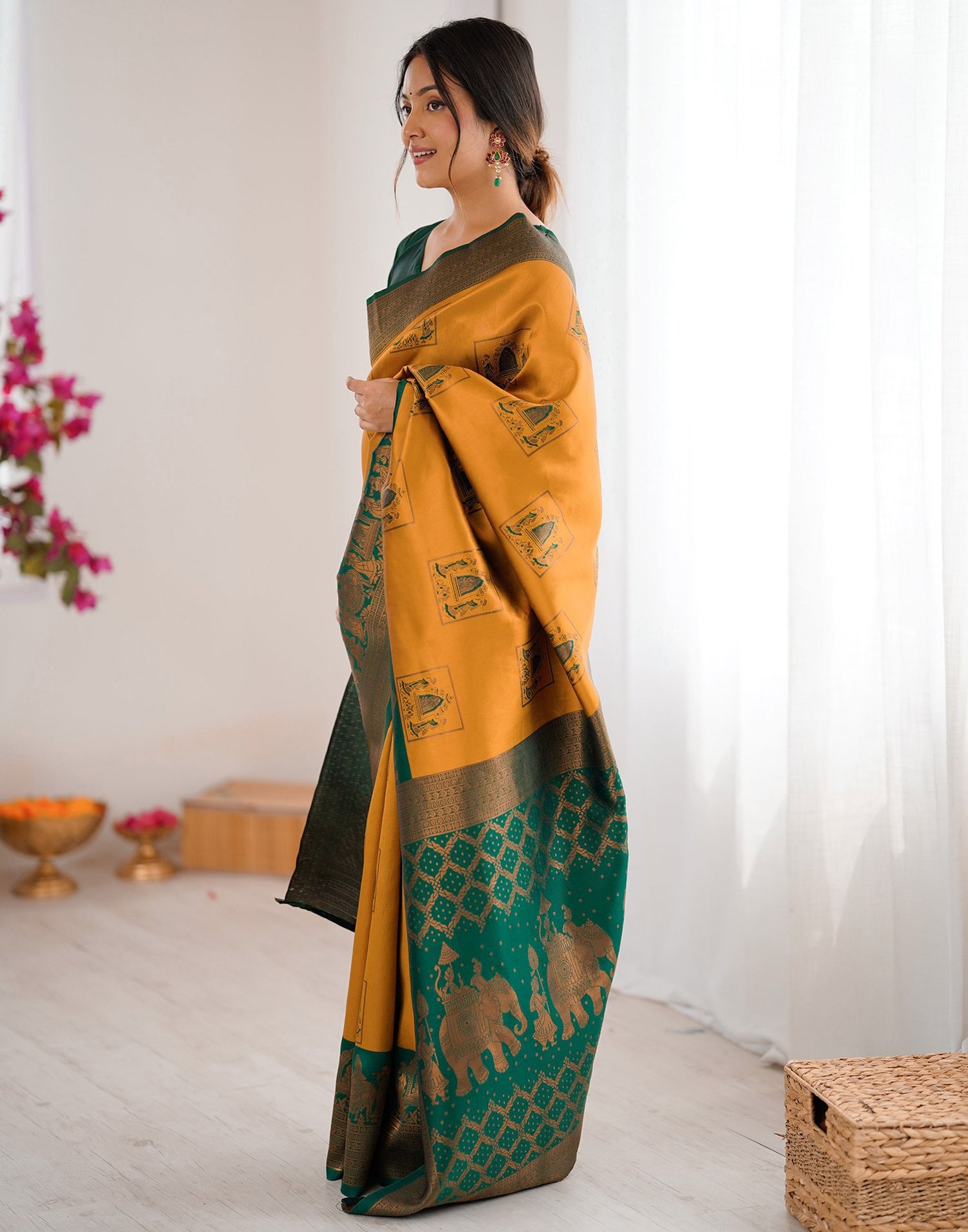 Mustard Yellow Silk Woven Saree