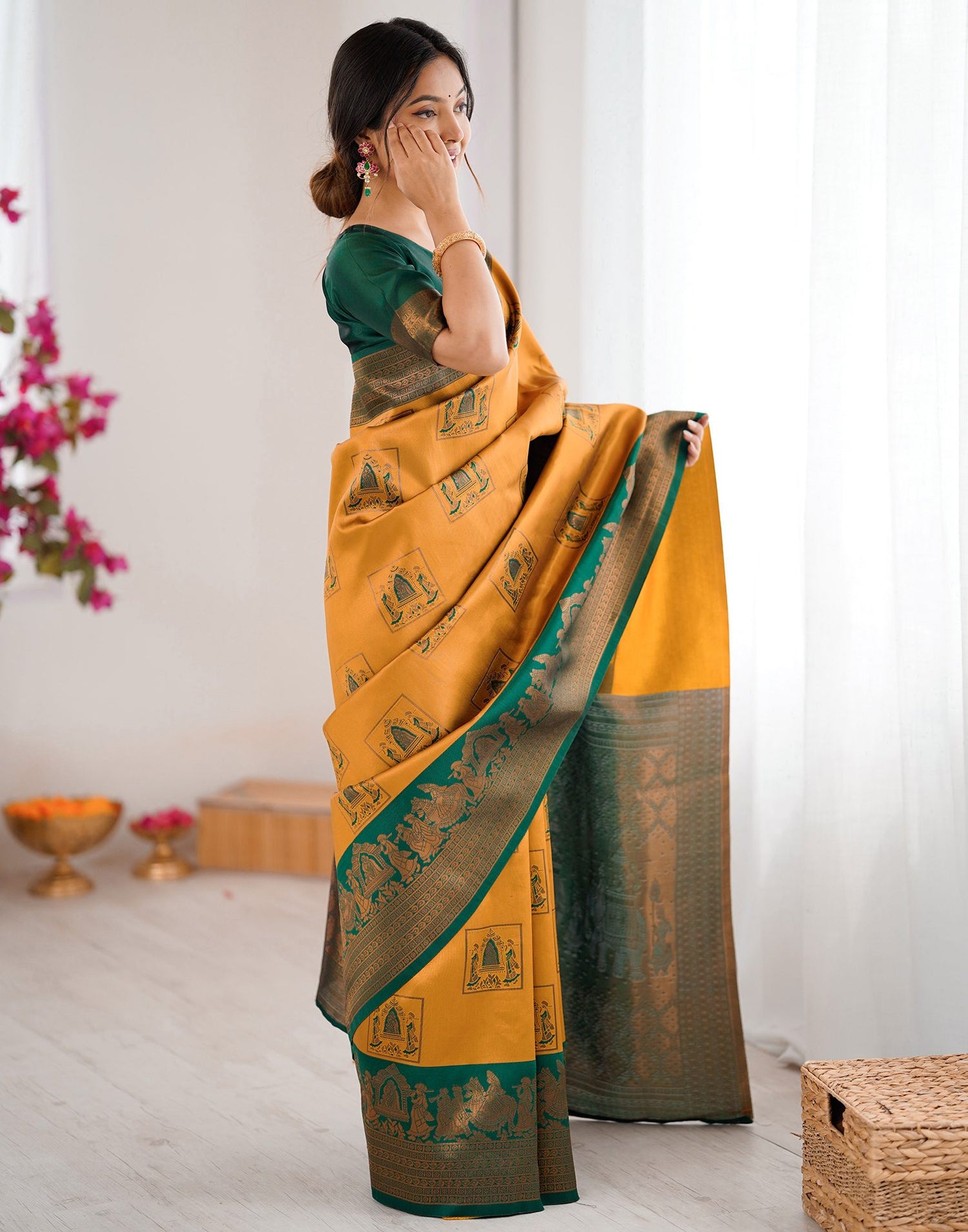 Mustard Yellow Silk Woven Saree