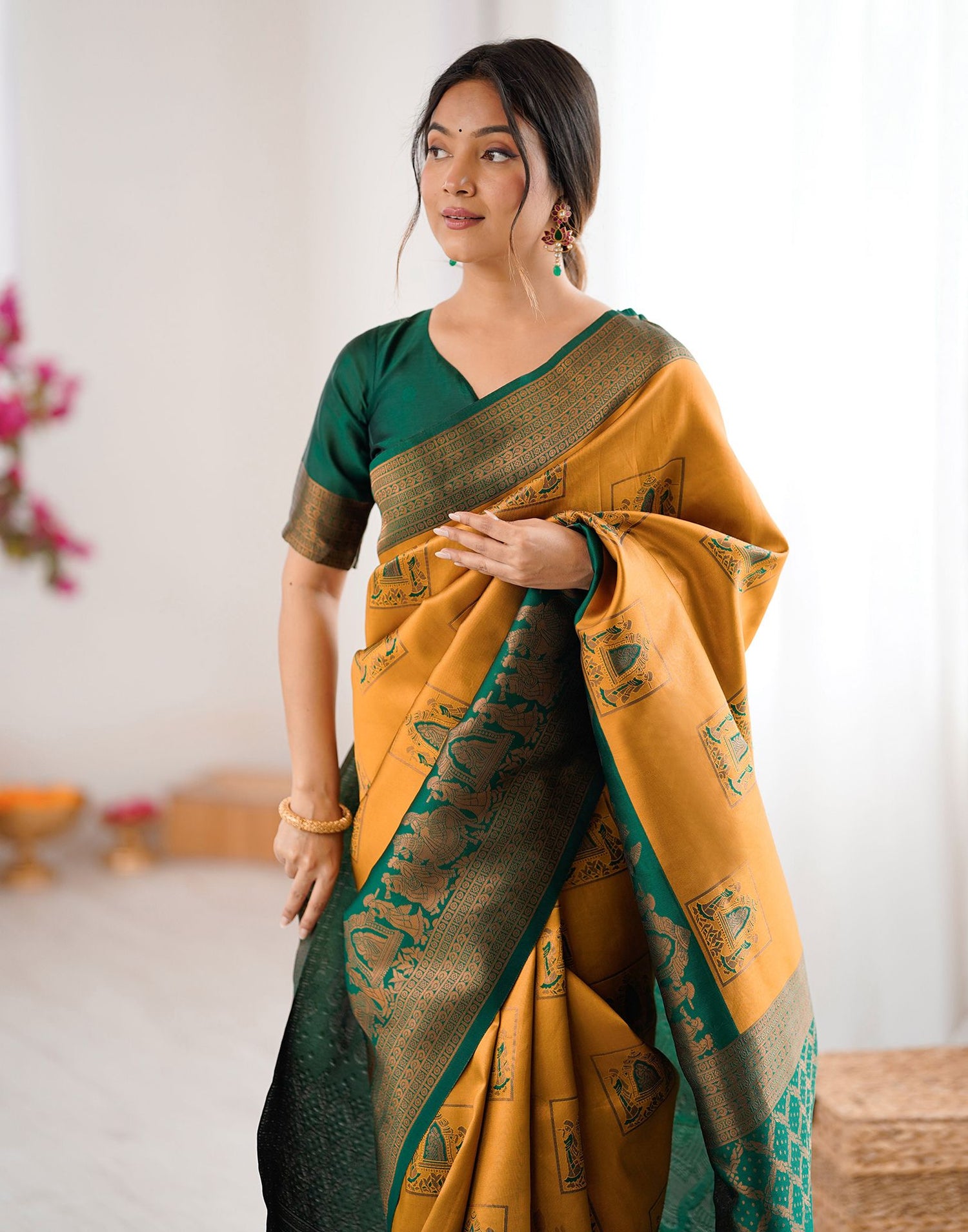 Mustard Yellow Silk Woven Saree