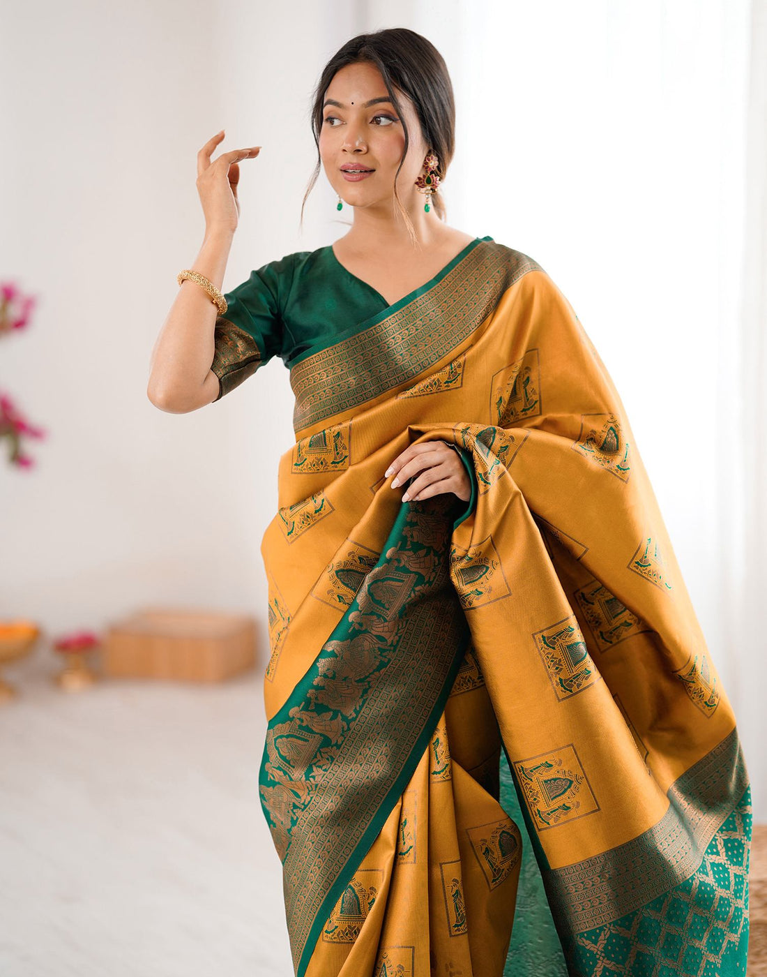 Mustard Yellow Silk Woven Saree